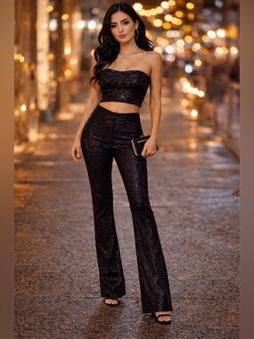 Isabel Marant Metallic Black Size 40 Shimmer Straight Leg Dress Pants Night Out